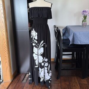 Women’s Size S White House Black Market Black Strapless Ruffle Top Maxi Dress